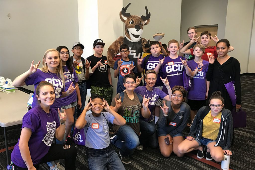 Students and teachers with GCU lope mascot
